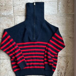Zara Blue and Red Zip Up Sweater with Stripes